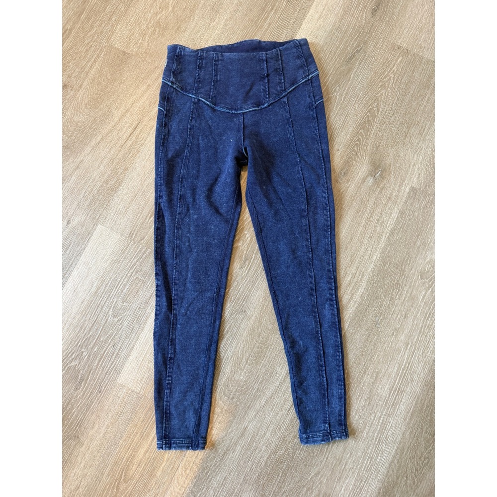 FP Movement Free People High Rise Denim Wash Seamed Leggings Blue Small